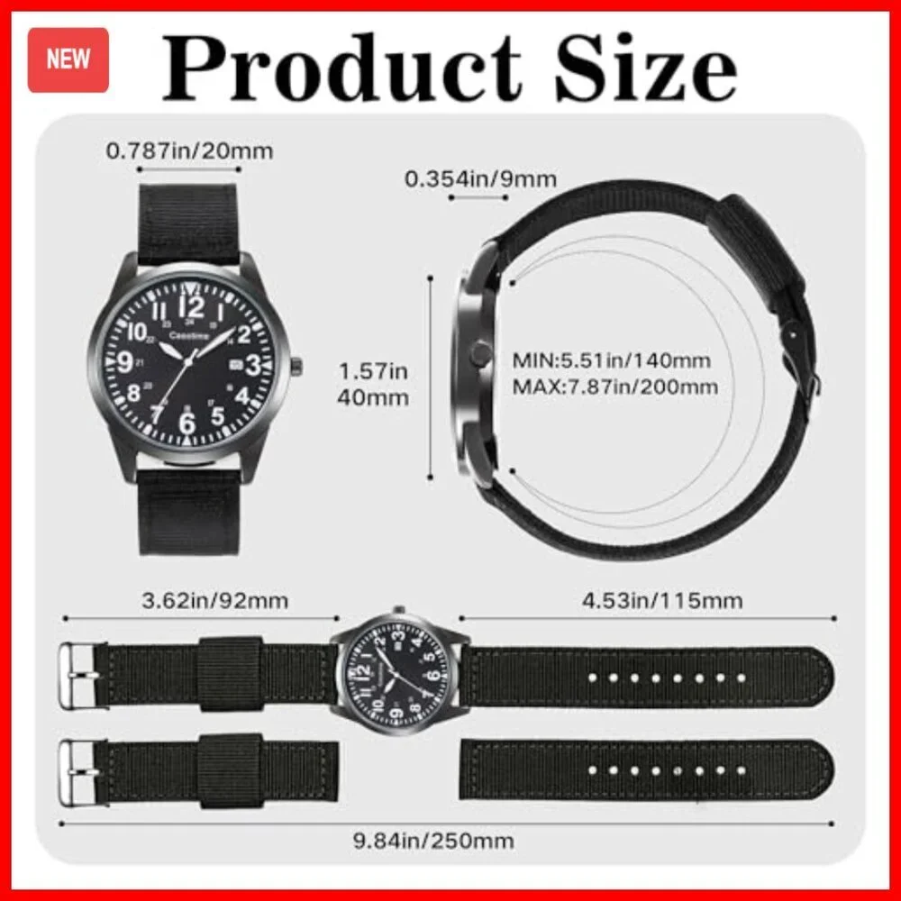 Men's Tactical Analog Quartz Watch Luminous Dial 30M Water Resistant